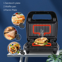Grille-presse 3-en-1 antiadhésive 800 W, appareil à sandwichs détachable pour le petit-déjeuner