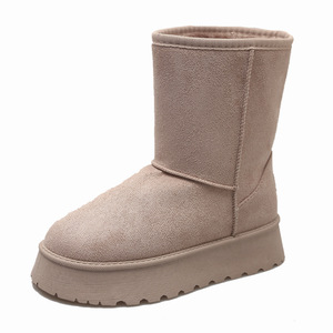 Women's <strong>Classic</strong> Mid Calf Winter Snow Boots Soft Anti-Slip Ankle Fur Lined Warm Faux Suede Leather Comfortable Mid Calf <strong>Platform</strong> - Product Image 1