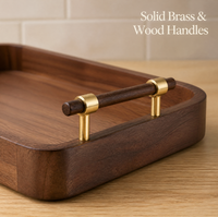 Plateau en bois de noyer de qualité supérieure avec poignées, plateau de service rectangulaire profond pour la décoration de la table à thé ou à café, style zen