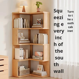 Libreria Angolare Moderna in Legno, Montabile a Parete e da Terra, Unità di Stoccaggio a 2 Ripiani per Soggiorno, <span class=keywords><strong>Arredamento</strong></span> Casa - Product Image 3