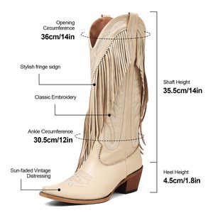 New <strong>Women's</strong> Cowboy <strong>Boots</strong> Retro Square Toe Pull on Block Chunky Heel Embroidery Tassel Calf Western Cowgirl <strong>Boots</strong> - Product Image 2