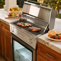 Barbecue au charbon de bois haut de gamme encastrable en SUS304 pour cuisine extérieure, jardin et fêtes, avec tiroir simple extractible et hauteur réglable