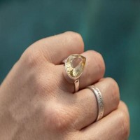 Bagues en quartz citrine originales de haute qualité bijoux en argent naturel bagues en pierres précieuses en argent sterling 925 femmes