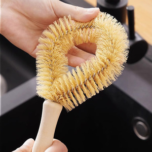 Kitchen Wooden Handle Pot Brush Coconut Bristle Hanging Loop Cleaning Brush For Pots Pans Bowls - Product Image 4