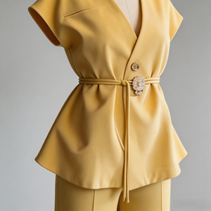 Ensemble décontracté deux pièces pour femme, style européen et américain, élégant pour le bureau, couleur unie, haut sans manches et <span class=keywords><strong>pantalon</strong></span> large ajusté - Product Image 3