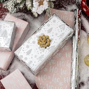 Christmas Wrapping <b>Paper</b> Silver Metallic ChristmasTree Snowflake <b>Pattern</b> Wrapping <b>Paper</b> Pink Silver Double Side Wrapping <b>Paper</b> - Product Image 2