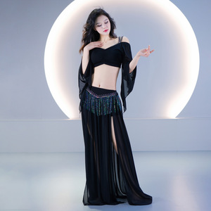 Costumes de <span class=keywords><strong>danse</strong></span> du ventre ensemble pour femmes haut et jupe d'été feuille de Lotus ruban scène Performance pratique vêtements costume tenues - Product Image 2