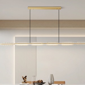 โคมไฟระย้าห้องอาหารสไตล์โมเดิร์นมินิมอล ทำจากทองแดงทั้งชิ้น ปี 2024 ดีไซน์นอร์ดิกทันสมัย แบบเส้นเดี่ยว ทรงยาว - Product Image 4