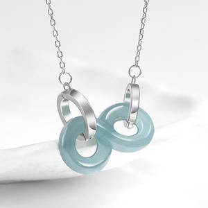 หยกธรรมชาติสีน้ำเงินหยกอินฟินิตี้จี้เงิน S925 ฝังเงินแท้ดีไซน์ดั้งเดิม UNISEX แฟชั่นเครื่องประดับสตรี D874 - Product Image 3