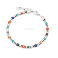 Bracelet élégant pour homme en acier inoxydable avec perles en hématite naturelle et chaîne d'extension pour anniversaire