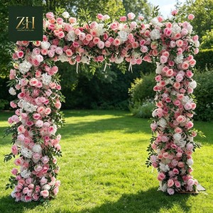 Arco Floreale Personalizzato Color Oro Champagne con Fiori di Seta e Gypsophila per Sfondi di Matrimoni all'Aperto ed Eventi Commerciali - Product Image 2
