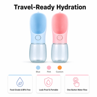 Bouteille d'eau portable pour animaux de compagnie, en plastique durable et imperméable, avec distributeur d'eau à pression, finition mate, couleur tendance