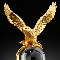 Trophée globe en cristal personnalisé Aigle doré, Aigle en résine sur boule de verre, base en cristal noir, trophée de récompense pour la leadership