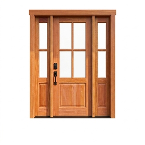Puerta de Entrada Principal Estilo Bungalow de Madera Sólida de Teca y Caoba con Ventanas de Vidrio Dividido y Luces Laterales a Juego - Product Image 1