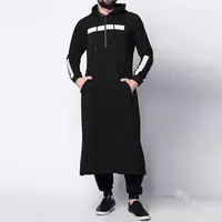 ドバイのイスラム教徒のthobes男性長袖服4色利用可能フード付きプルオーバーカジュアル新しいトレンディな男性thobeプラスサイズ
