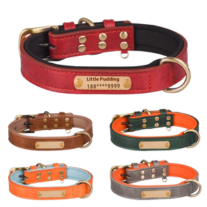 <span class=keywords><strong>Collar</strong></span> de perro de cuero acolchado suave para perros con placa de nombre grabada <span class=keywords><strong>Collar</strong></span> de perro de cuero personalizado suministros acolchados para mascotas - Product Image 1