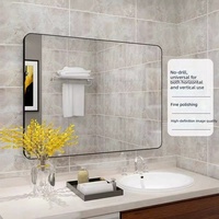 Aluminum Alloy Framed Bathroom Wall Mirror Glass No Punch Self Adhesive Factory Direct Wholesale Support Custom