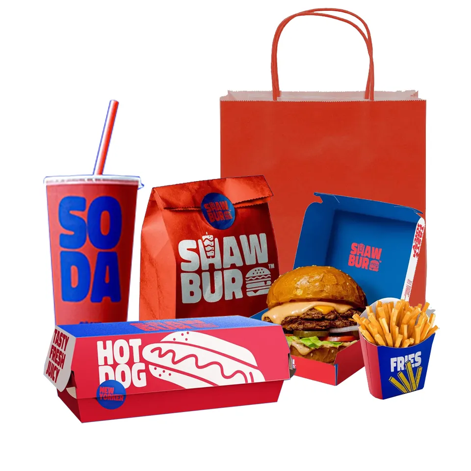 Logotipo personalizado Eco Takeaway Pacote Fast Food Embalagem Kraft Paper Carrier Bag Para Burger Hotdog Nuggets Fried Chicken WingPackaging