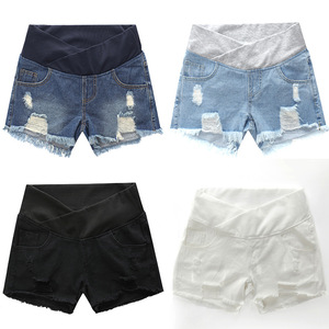 Shorts en jean <span class=keywords><strong>de</strong></span> maternité <span class=keywords><strong>taille</strong></span> haute pour femme enceinte avec soutien abdominal et poches – Collection été en promotion - Product Image 3