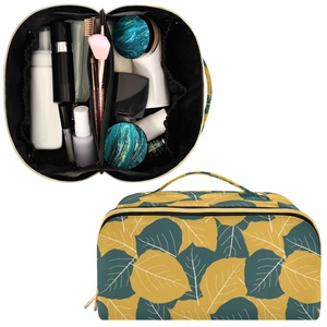 Sac de Maquillage Imperméable à Imprimé Feuilles, Trousse de Toilette Portable avec Fermeture Éclair Dorée pour Femmes, Vente en Gros - Product Image 2