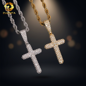 Collier Pendentif Croix Hip Hop Zircon Sertis Argent Plaqué Or Rose Chaîne Corde Bijoux Unisexe pour Fête - Product Image 1