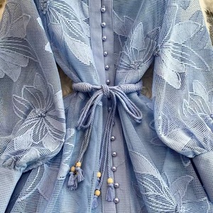 Vestidos Elegantes de Alta Gama para Mujer, con Cintura Ajustada, Bordado Calado, Cierre de Botón, Corte en A, a la Moda - Product Image 6