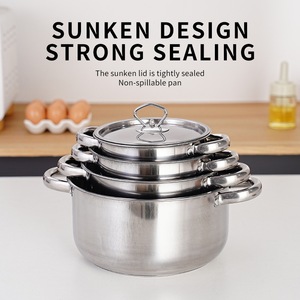Grosir Pabrik 15 buah <span class=keywords><strong>Set</strong></span> panci peralatan masak anti lengket baja tahan karat tebal dengan bahan logam kapsulasi - Product Image 4