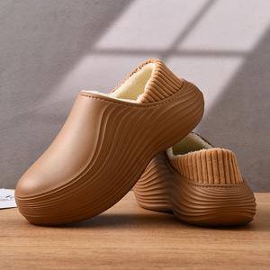 Home Slippers Fleece Lined Thick Sole Warm Slip On Solid Color EVA Flat <b>Heel</b> <b>White</b> Black Gray Light Brown Size 40-45 - Product Image 3