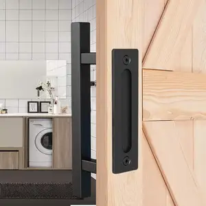 2Pcs Black Pull Push Door Plate Handle 8inch Stainless Steel Heavy Duty Barn Door Pull