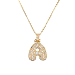 Charme De Mode Fabrication De Bijoux <span class=keywords><strong>Arabe</strong></span> Initiale Or Diamant Plaqué 18k m 26 Lettres <span class=keywords><strong>Alphabet</strong></span> Bulles Pendentif Charmes Collier - Product Image 6