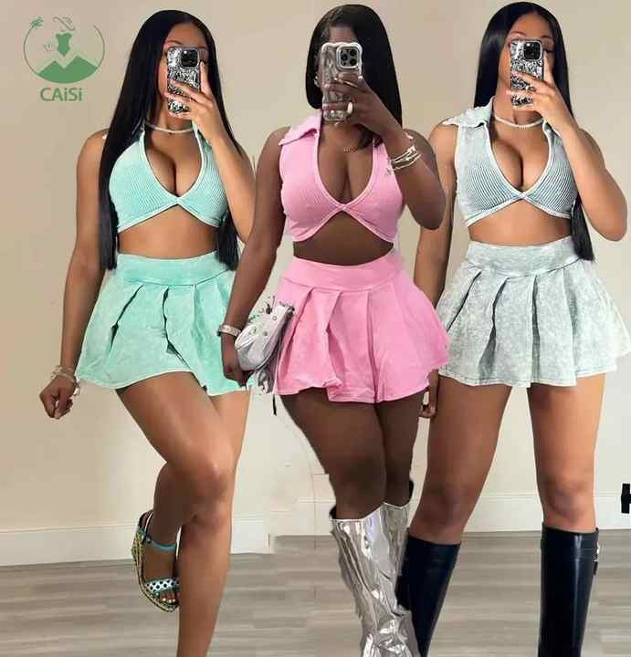 Solid Tank Top And Midi Skirt Knitted 2pcs Set