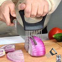 Stalen Ui Naald Easy Slicer Cutter Tomaat Veilig Vork Handheld Groentemes Keuken Multifunctionele Uienhouder Snijmachine