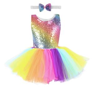 Girls Rainbow Tutu Dress <b>Sequin</b> Dance Dress with Bow Knot Backless Dress for Age 3-10 - Product Image 3
