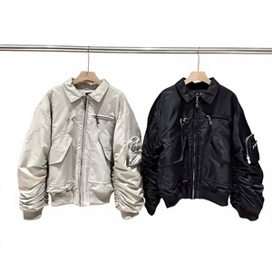 Wholesale Custom Coated Canvas Thin Stand Collar <b>Flight</b> <b>Jacket</b> Satin Bomber <b>Jackets</b> for US Streetwear Brands Fast Delivery - Product Image 1