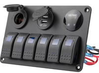 Panneau de commutation à bascule marin 6 gangs 12V, panneau de commutation à bascule LED bleu/rouge pour bateau, voiture, camping-car, allume-cigare et voltmètre
