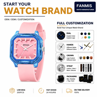 Jam Tangan Quartz Unisex Persegi Seri SANDA Jelly Warna-warni Tahan Air 30M Senyap untuk Siswa Ujian Sehari-hari