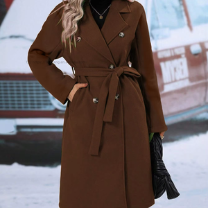 Fall/Winter New Arrival Women's Double-Breasted <b>Wool</b> Coat With Tie-Front Fashion - Product Image 3