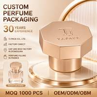 Capuchon de parfum en métal Zamac personnalisable pour flacons en verre FEA15 avec ouverture facile, emballage personnalisé de marque, fermeture