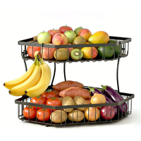 Keranjang Buah 2 Tingkat, Mangkuk Buah Logam Dapat Dilepas, Keranjang Penyimpanan Roti, Buah, dan Sayuran dengan Pegangan, Keranjang Bunga, Keranjang Buah