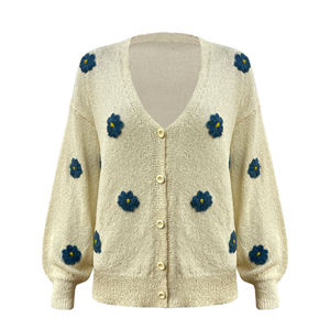 Cárdigan de punto bordado de fabricante de prendas de punto personalizadas cárdigan de algodón <span class=keywords><strong>con</strong></span> patrón de <span class=keywords><strong>pistilo</strong></span> de manga larga suéter de punto para mujer - Product Image 1