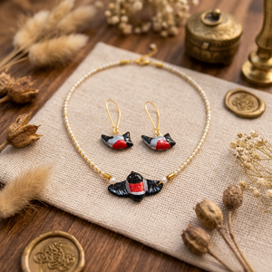 Conjunto de Collar y Pendientes de Pájaro Pintados a Mano para Mujer, Bonito Colgante de Resina, Joyería con Cuentas Chapada en Oro - Product Image 1