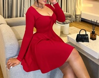 Robe de soirée élégante et sexy pour femmes grandes tailles, col carré, devant torsadé, coupe évasée, manches longues, robes midi pour femmes