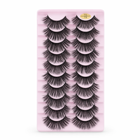 Faux cils 7D en vison synthétique, effet volume, style œil de chat, effet wispy, sans cruauté, réutilisables, 10 paires par plateau, vente en gros