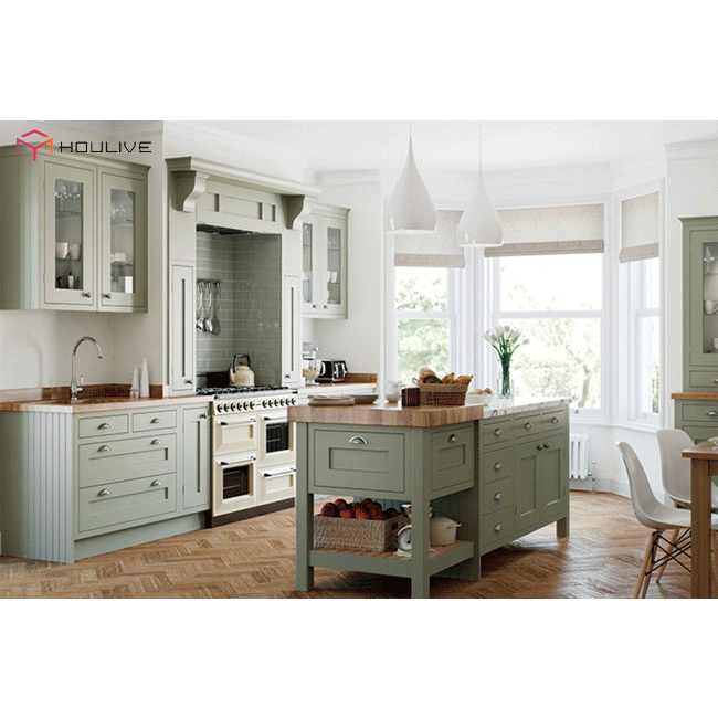 Mint Green Solid Wood Kitchen Cabinets in French Country Style | Eco ...
