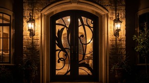 Puerta Doble <span class=keywords><strong>de</strong></span> Entrada <span class=keywords><strong>de</strong></span> Hierro Forjado con Follaje Artístico <span class=keywords><strong>de</strong></span> Lujo LINCAI |   Puerta Principal <span class=keywords><strong>de</strong></span> Villa Moderna Forjada a Mano con Paneles <span class=keywords><strong>de</strong></span> Vidrio Grandes - Product Image 4