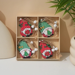 Gnome <span class=keywords><strong>scandinave</strong></span> ornements boîte en bois arbre de Noël décor suspendu vert rose chapeau motifs avec pois Plaid Noël - Product Image 3