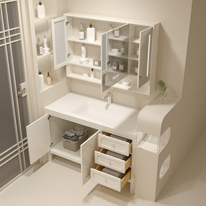 Light luxury French bathroom cabinet hot-bent integrated seamless basin washbasin cabinet - Product Image 6