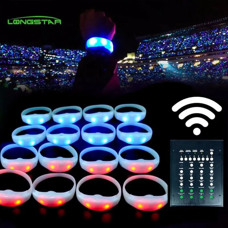 Nuovo Prodotto Brevettato Logo Personalizzato Remote Controlled LED Braccialetto Luminoso DMX Silicone Lampeggiante Wristband Con Batteria Rimovibile