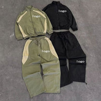 Ensembles de survêtements deux pièces pour hommes en gros : Veste zippée matelassée en nylon et pantalon de survêtement, survêtement personnalisé en nylon