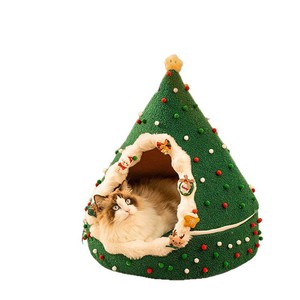 Christmas Tree Cat Bed Soft Plush Cat House for Indoor Cats Large Washable Festive Pet Nesting Cave for Small Dogs & Kittens